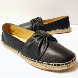 Talbots Women's Izzy Cinched Nappa Leather Slip-On Espadrilles Flat Loafer Black